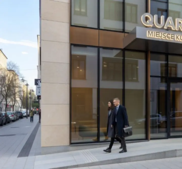 Wejście do lokalu Quarvo Scene z wyraźnym oznaczeniem